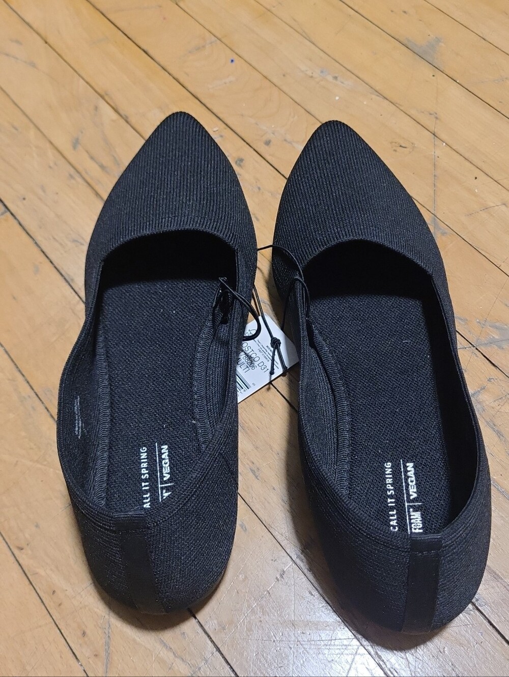 Call It Spring Black Pointed-Toe Vegan Flats